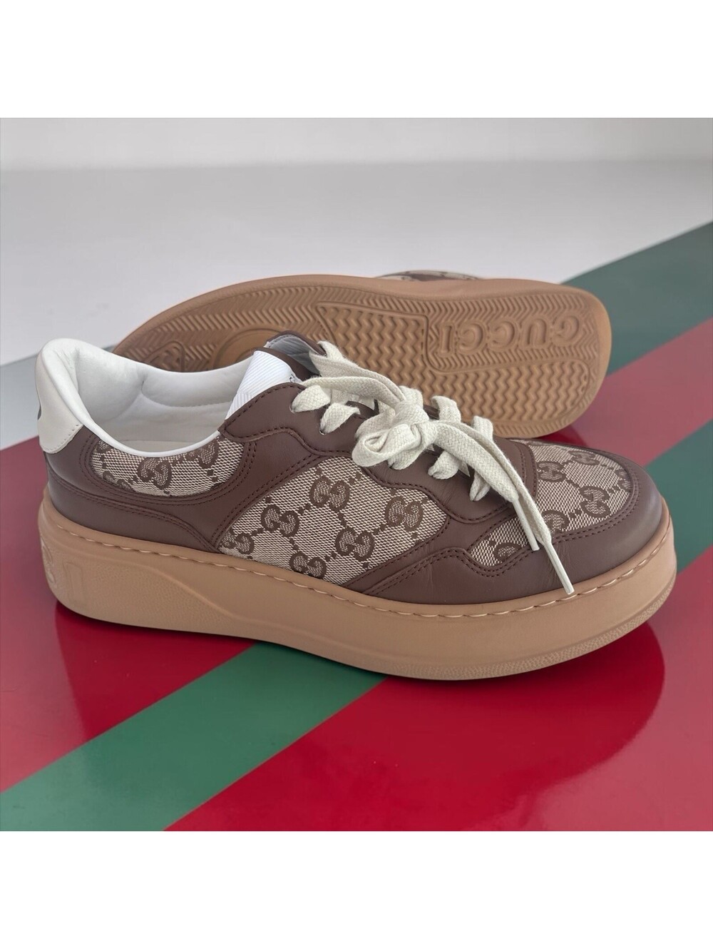 GUCCI $1010 Women's Chunky GG Brown Platform Sneakers Size 6